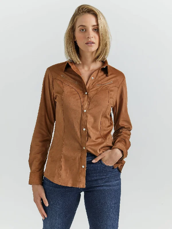 Hiking shirt affordable explorer-Women's Suede Rodeo Snap Shirt - Brown