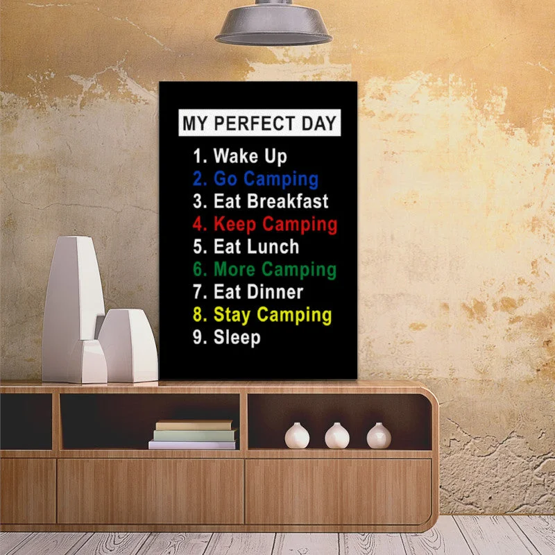 My Perfect Day - Camping - Canvas Print on Wooden Frame 12" x 18"