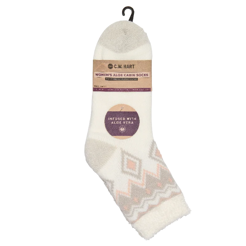 Hiking Socks for urban trails-Cozy Cabin Diamond Sock With Aloe - Marshmallow/High Rise