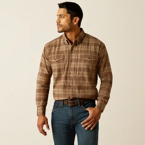 Hiking shirt plus-size rugged-Men's Rebar Flannel DuraStretch Work Shirt - Chocolate Chip