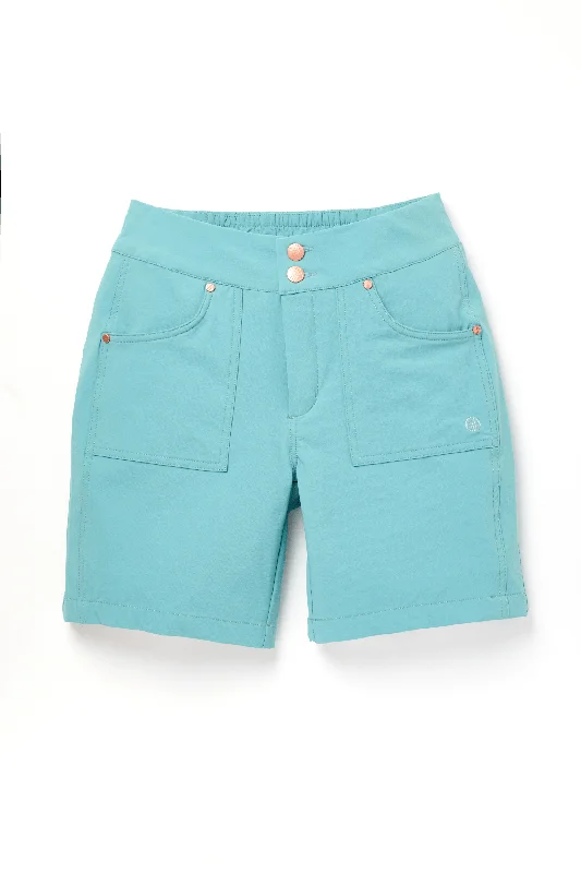 Hiking shorts summer-light-Mid Length Trek Shorts - Mineral Blue