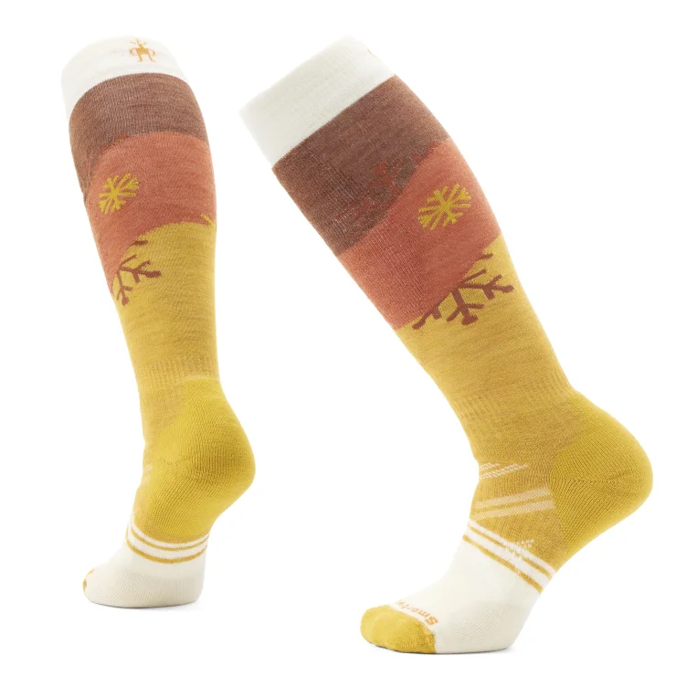 Hiking Socks for RV trails-Women's Ski Full Cushion Snowpocalypse Pattern Over-the-Calf Sock - Honey Gold