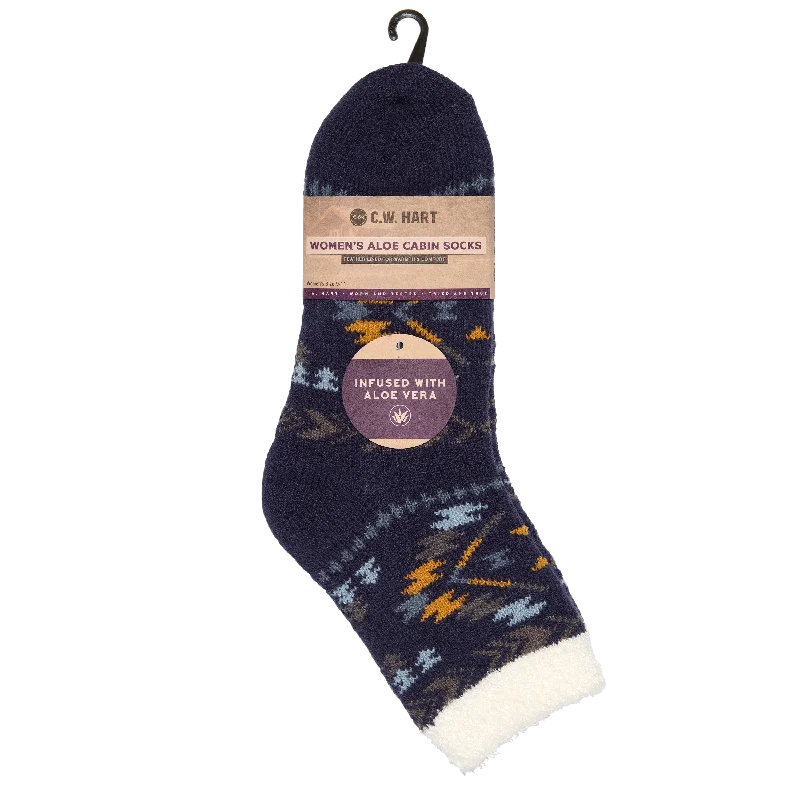 Hiking Socks for stable hikes-Cozy Cabin Aztec Sock With Aloe - Dress Blue/China Blue