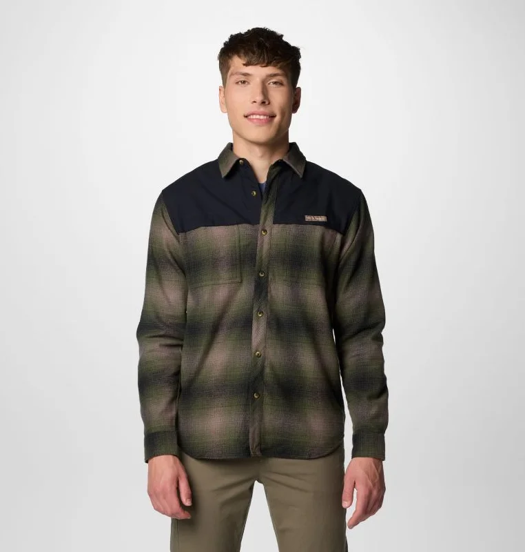 Hiking shirt lightweight peak-Men's Roughtail Utility Over Shirt - Surplus Green Blurred Buck Plaid/Black