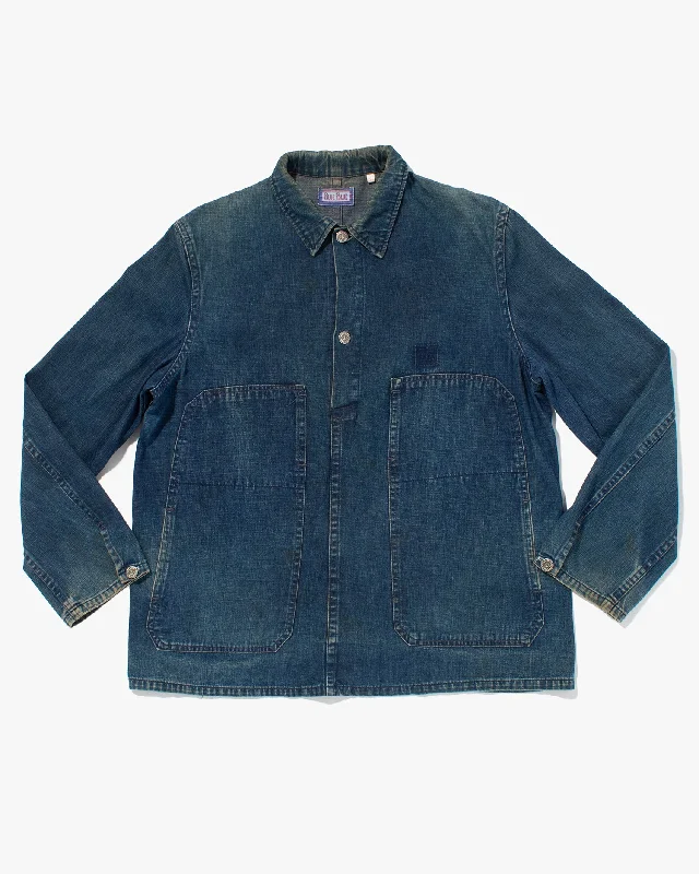 Hiking shirt performance trailblazer-Japanese Repro Denim Shirt, Blue Blue, Chore Coat, Anchor Buttons - M