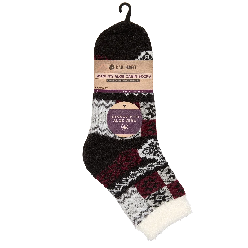 Hiking Socks for tropical walks-Cozy Cabin Patchwork Sock With Aloe - Black/Marshmallow