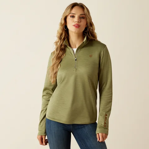 Hiking shirt warm trailblazer-Women's Tek Team 1/2 Zip Sweatshirt - Sage Heather & Cognac