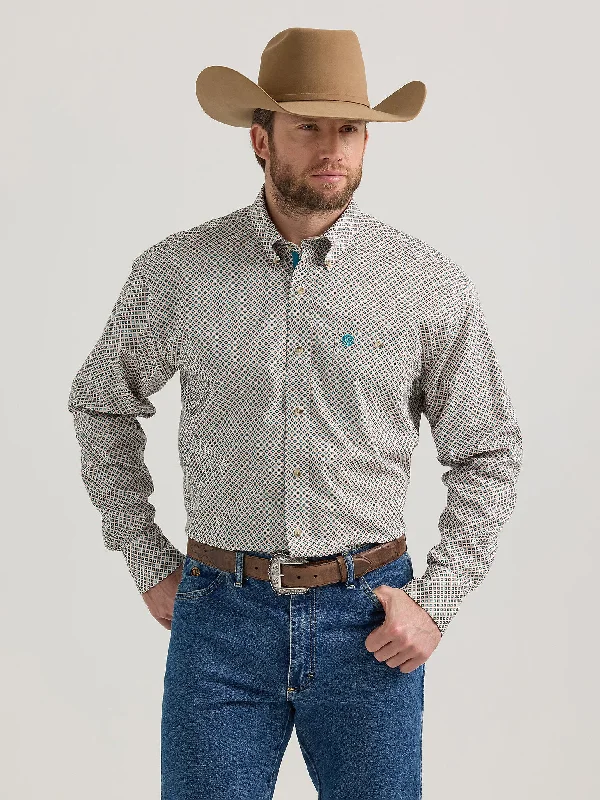 Hiking shirt moisture-wicking peak-Men's George Strait Long Sleeve Button Down One Pocket Shirt - Tan Diamonds