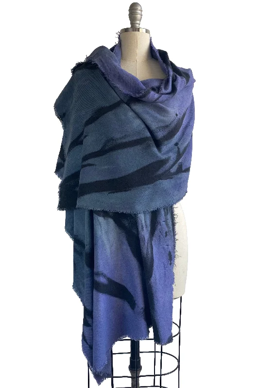 Cotton Flannel  Shawl w/ Spray Dye - Purple, Blue & Black