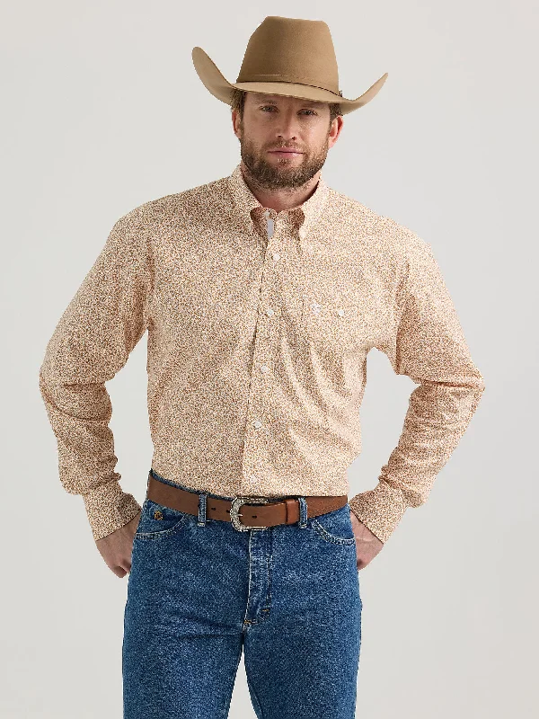 Hiking shirt casual explorer-Men's George Strait Long Sleeve Button Down One Pocket Shirt - Amber Floral