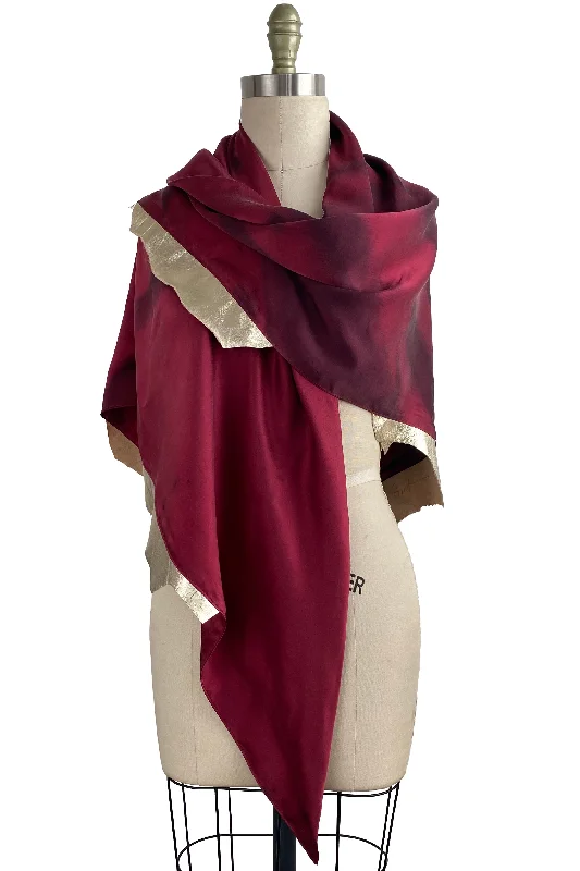 Triangle Shawl w/ Leather Trim, Spray Dye - Red & Gold