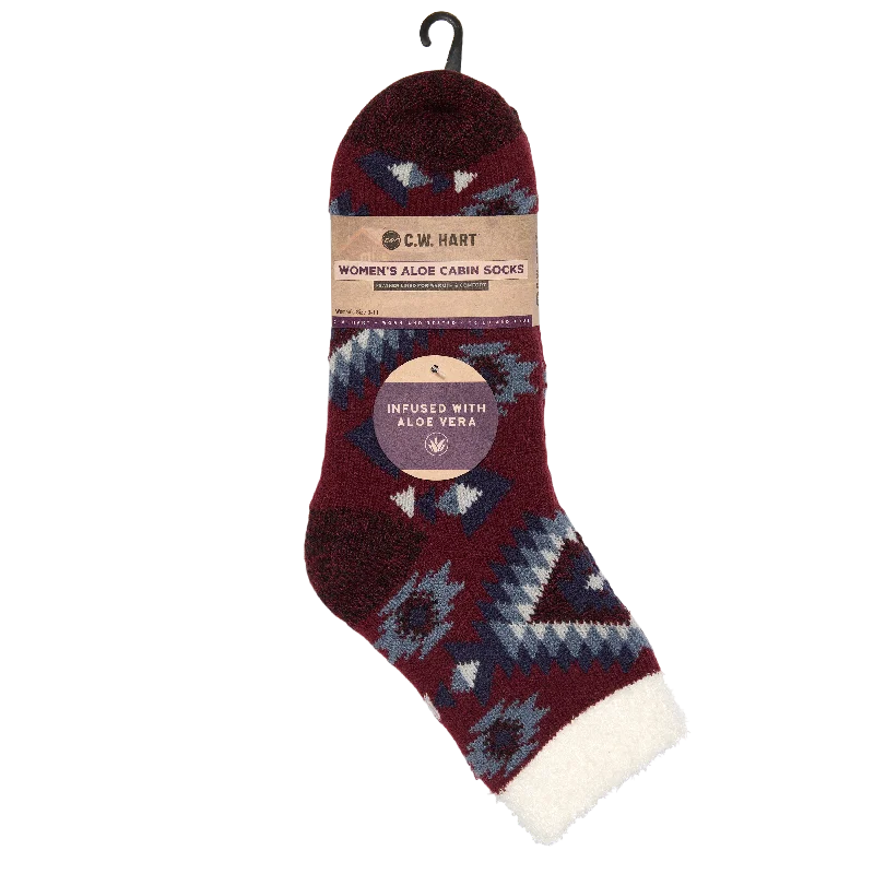 Hiking Socks for mild trails-Cozy Cabin Aztec Sock With Aloe - Zinfandel/High Rise