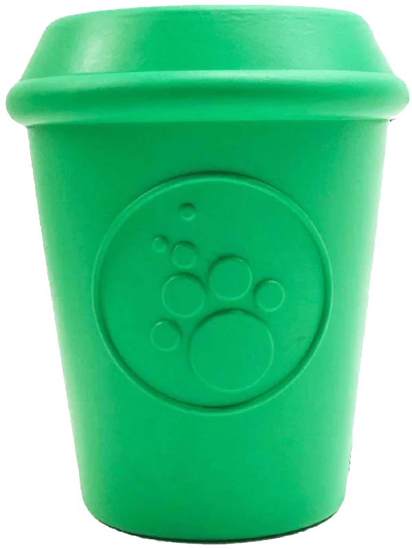 Coffee Cup eDispener Durable Rubber Chew Toy and Treat Dispenser - Green - Large