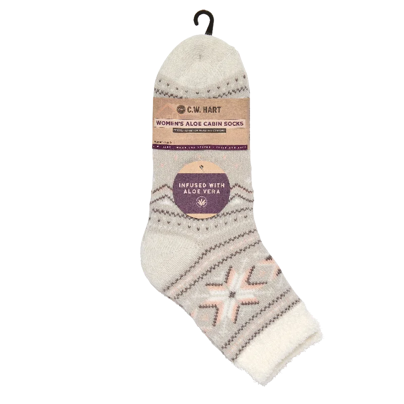 Hiking Socks for dry hikes-Cozy Cabin Fairisle Sock With Aloe - High Rise/Marshmallow