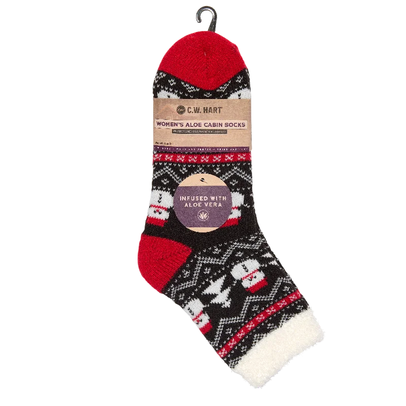 Hiking Socks for smooth trails-Cozy Cabin Xmas Snowman Sock With Aloe - Red/Black/White