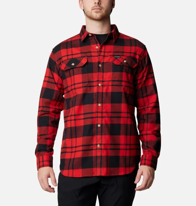 Hiking shirt casual rugged-Men's Flare Gun Stretch Flannel Shirt - Sail Red River Crossing Plaid