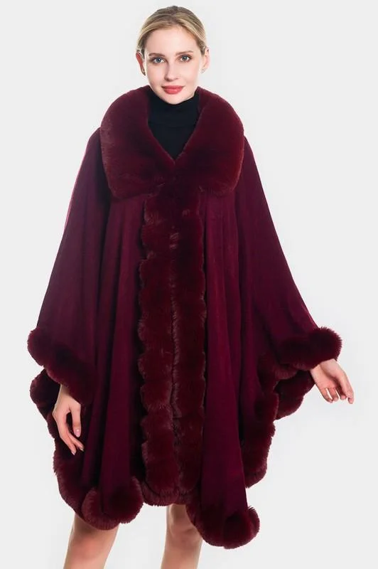 Fur Trim Shawl/Coverup-Chocolate