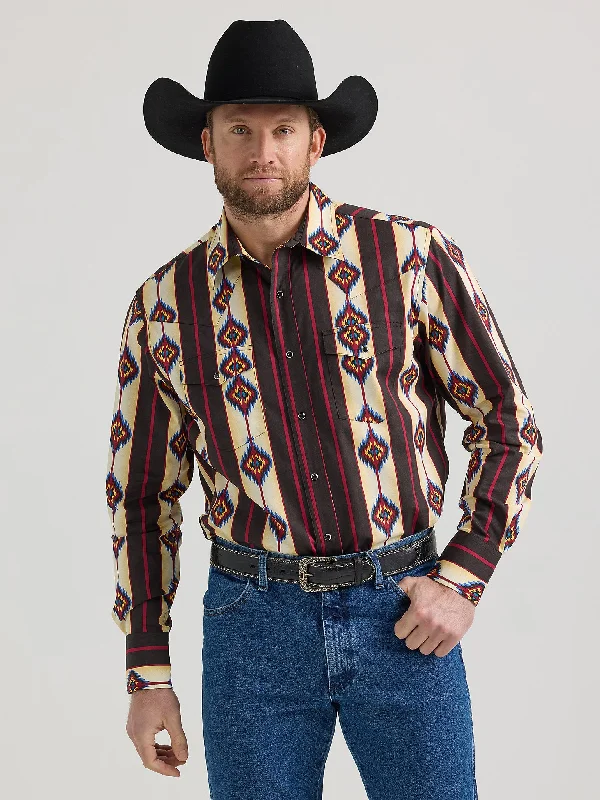 Hiking shirt adventure rugged-Men's Checotah Long Sleeve Western Snap Printed Shirt - Sunset Stripe