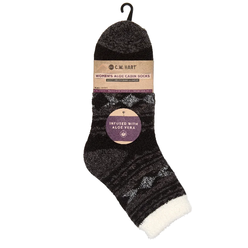 Hiking Socks for suburban trails-Cozy Cabin Western Sock With Aloe - Black Marled