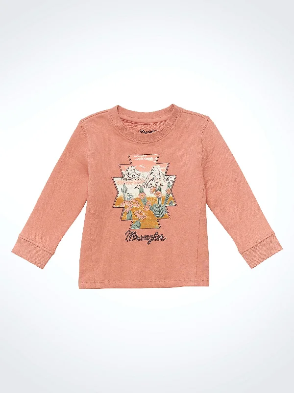 Forest hiking shirt trailblazer-Little Girls' Desert Scene Crewneck Sweatshirt - Peach