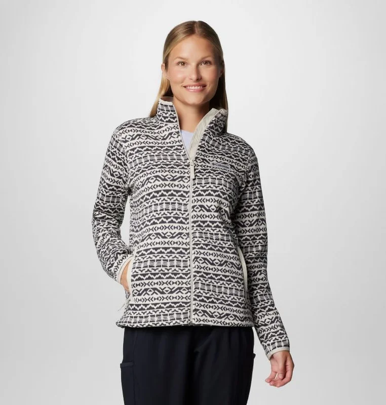 Hiking Jackets for Women-Women's Sweater Weather Printed Full-Zip Jacket - Dark Stone Madras Tonal