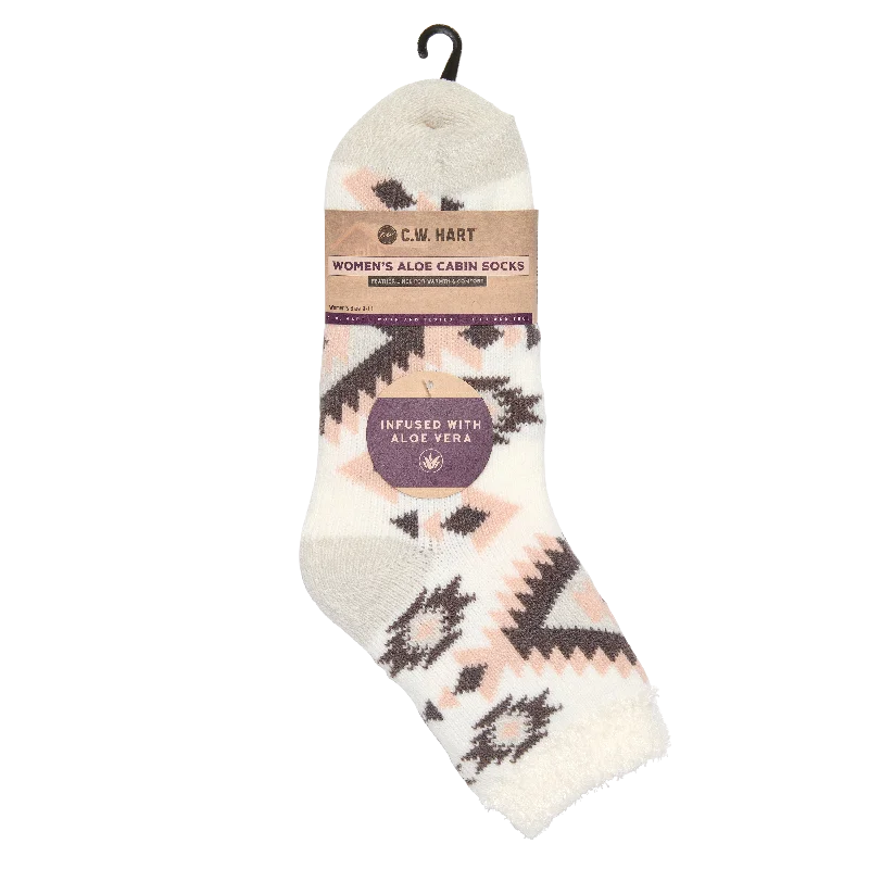 Hiking Socks for extreme walks-Cozy Cabin Aztec Sock With Aloe - Marshmallow/Irongate