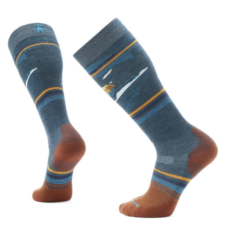 Hiking Socks for survival hikes-Snowboard Targeted Cushion Piste Machine Over-the-Calf Sock - Twilight Blue