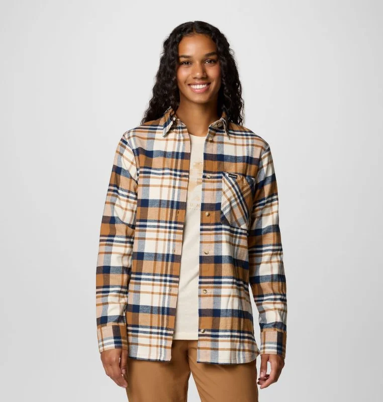 Hiking shirt waterproof trailblazer-Women's Calico Basin Flannel Long-Sleeve Shirt - Camel Brown Multiplaid