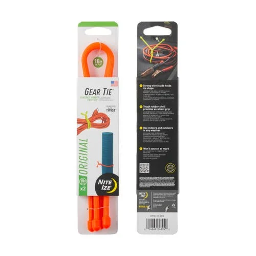 Gear Tie Reusable Rubber Twist Tie 2 Pk - Bright Orange 18 In