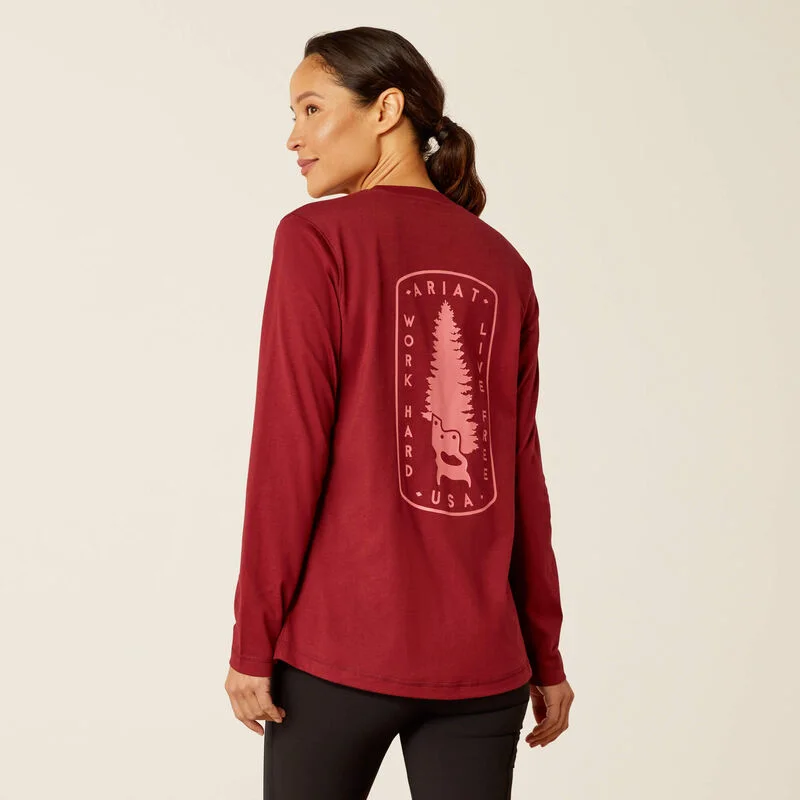 Hiking shirt versatile peak-Women's Rebar Workman Tree Saw T-Shirt - Cabernet