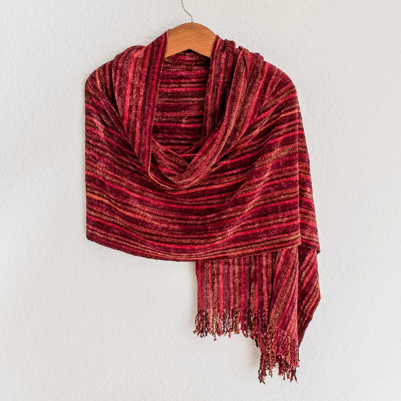 Crimson Fantasy Guatemalan Handcrafted Rayon Chenille Shawl