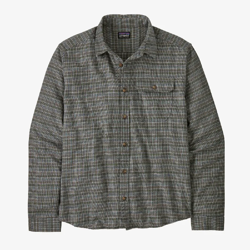 Hiking shirt summer explorer-Men's Long-Sleeved Lightweight Fjord Flannel Shirt - Tracks: Thermal Blue