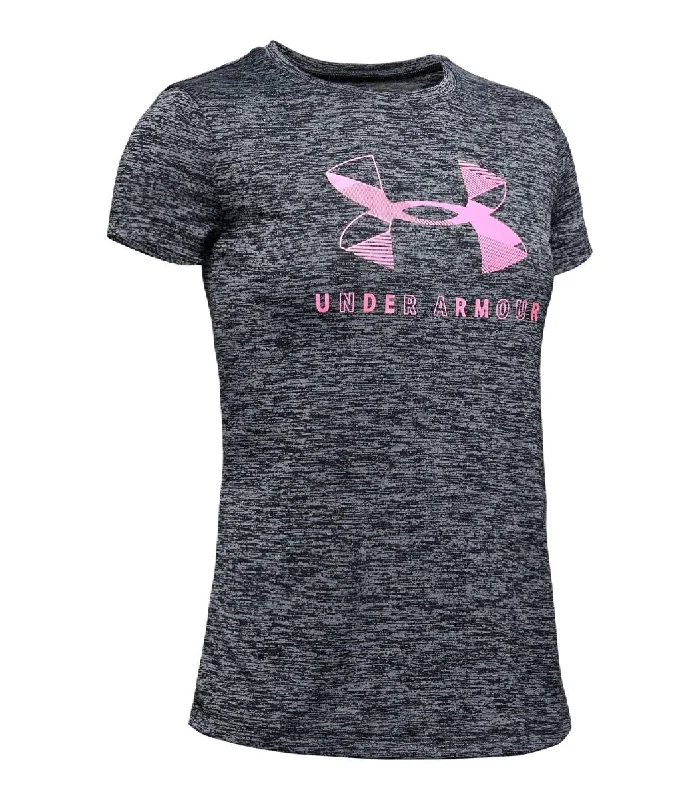 Hiking shirt plant-based rugged-Under Armour Big Logo Twist Girl's Short Sleeve Shirt