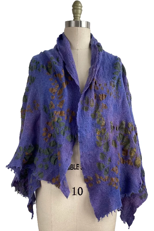 Felted Wool Shawl w/ Vine Print - Purple