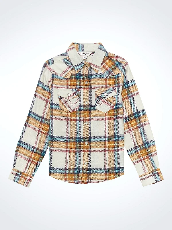 Hiking shirt quarter-zip trailblazer-Girls' Long Sleeve Flannel Plaid Western Snap Shirt - White Multi