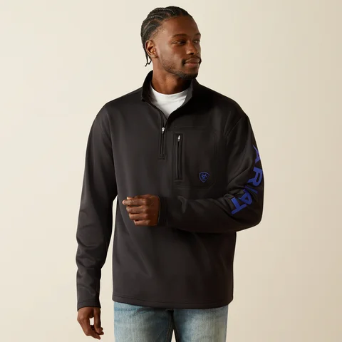 Hiking shirt windproof explorer-Men's Tek Team 1/4 Zip Sweatshirt - Black & Cobalt