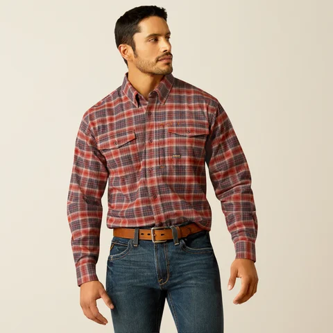 Hiking shirt unisex wilderness-Men's Rebar Flannel DuraStretch Work Shirt - Burnt Henna