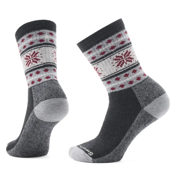 Hiking Socks for preparedness trails-Everyday Cozy Snowflake Dream Crew Sock - Charcoal