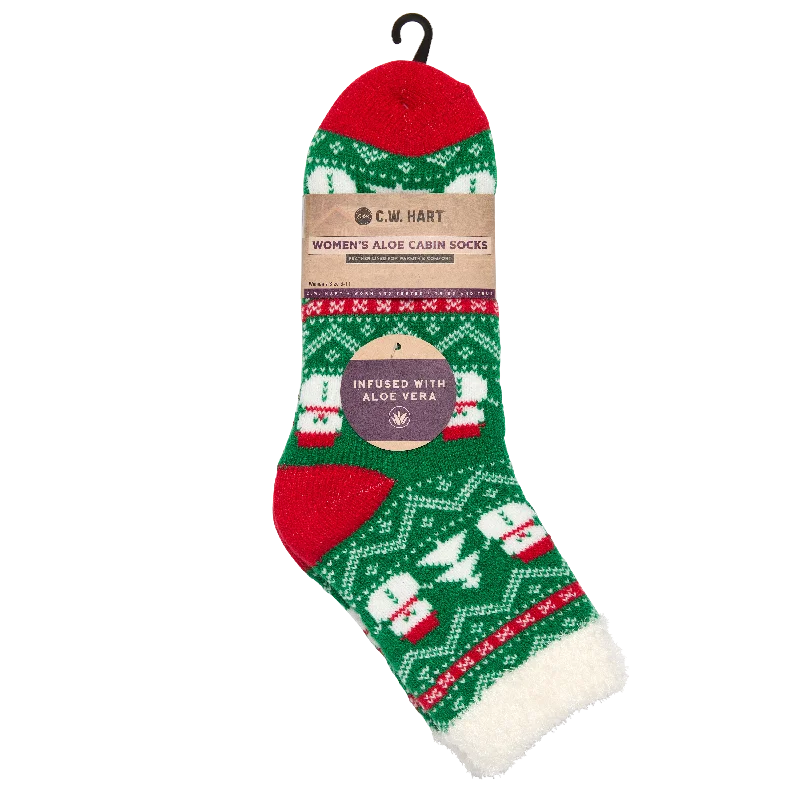 Hiking Socks for steady walks-Cozy Cabin Xmas Snowman Sock With Aloe - Red/Green/White