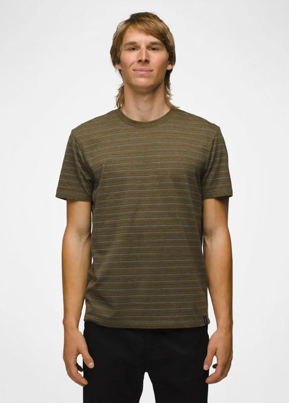 Mountain hiking shirt peak-Men's prAna Crew T-Shirt - Cargo Green Stripe