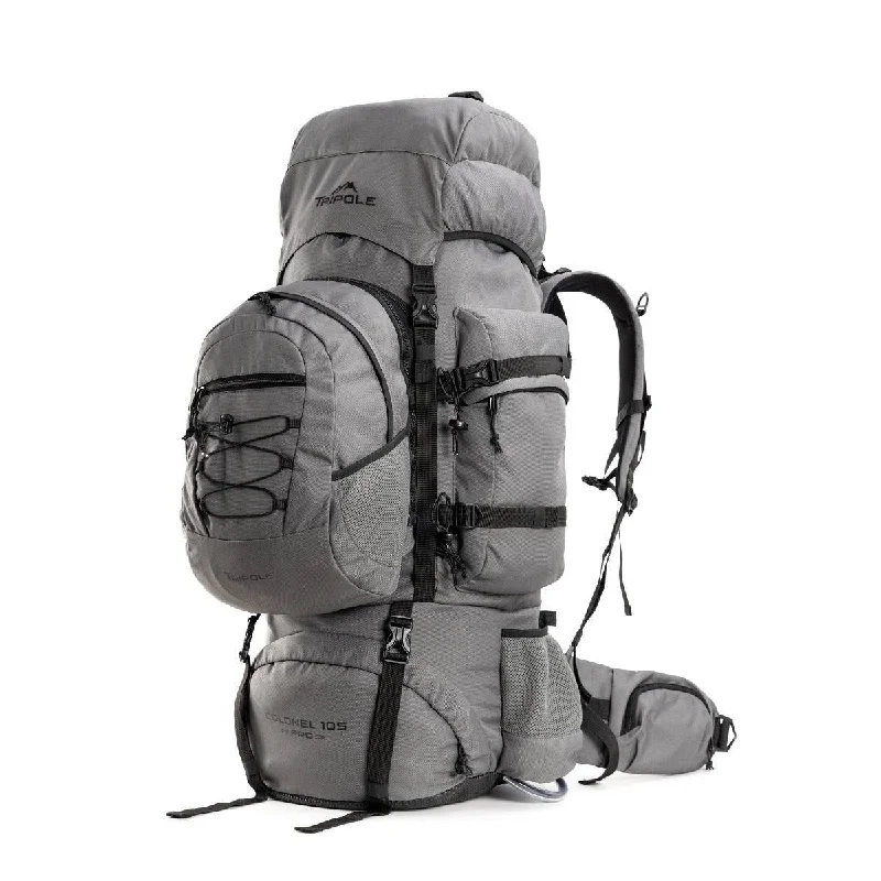 Climbing Bags for bush trails-Colonel Pro Metal Frame Rucksack + Detachable Bag & Rain Cover - 105 Litres - Grey