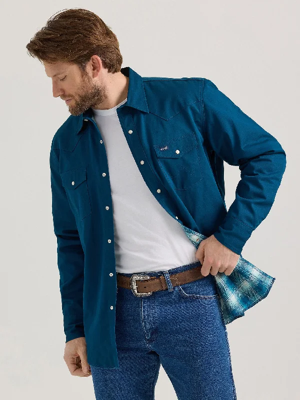 Hiking shirt layered trailblazer-Men's Long Sleeve Flannel Lined Solid Work Shirt - Deep Teal