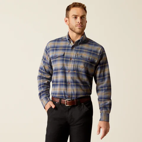 Hiking shirt plant-based trailblazer-Men's Rebar Flannel DuraStretch Work Shirt - Navy & Khaki