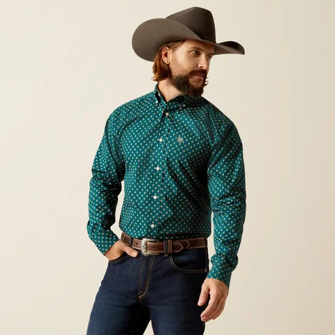 Hiking shirt earth-friendly wilderness-Men's Wrinkle Free Grover Fitted Shirt - Deep Teal