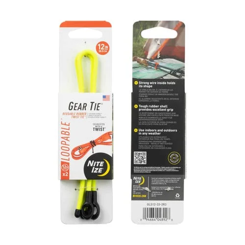 Gear Tie Loopable Twist Tie 2pk - Neon Yellow