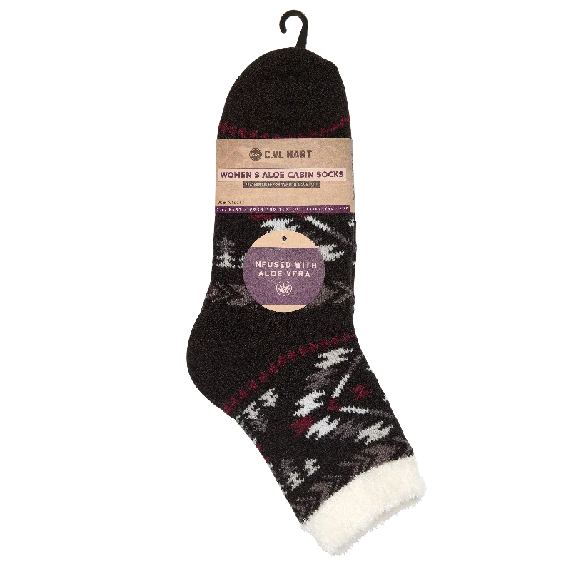 Hiking Socks for foggy trails-Cozy Cabin Aztec Sock With Aloe - Black/Zinfandel