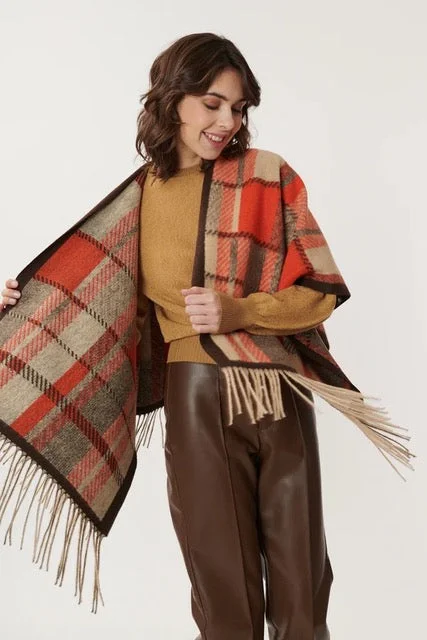 Pomme Plaid Poncho - Rust