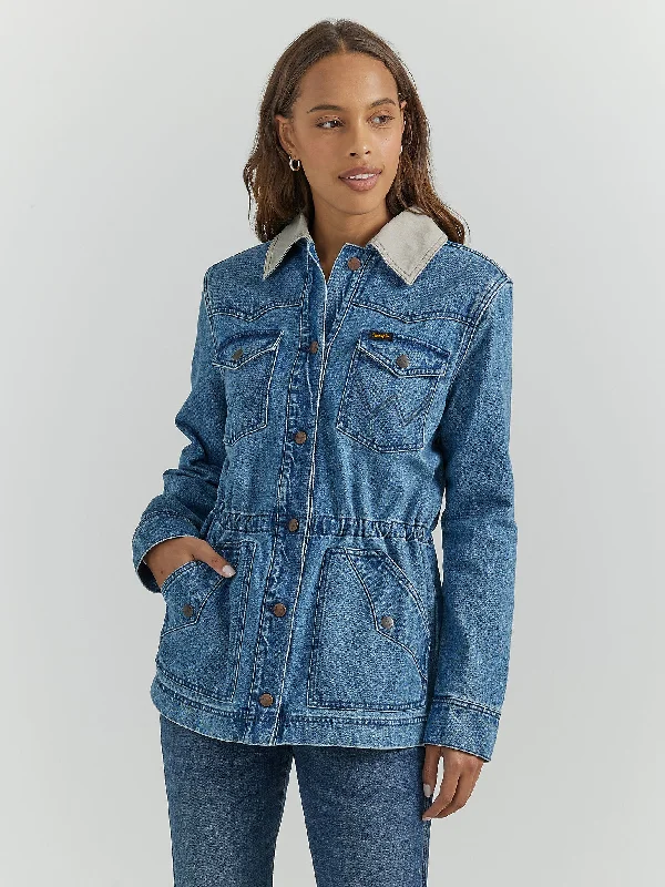 Hiking Jackets for Kids-Women's Unlined Canvas Collar Barn Jacket - Denim