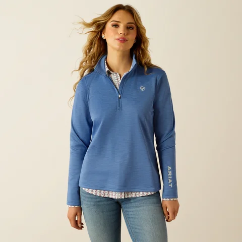 Hiking shirt fall wilderness-Women's Tek Team 1/2 Zip Sweatshirt - Soft Blue Heather & Ivory